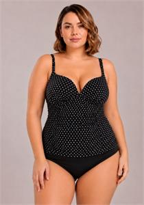 Polka Dots Plunge Front Tankini Top D to E